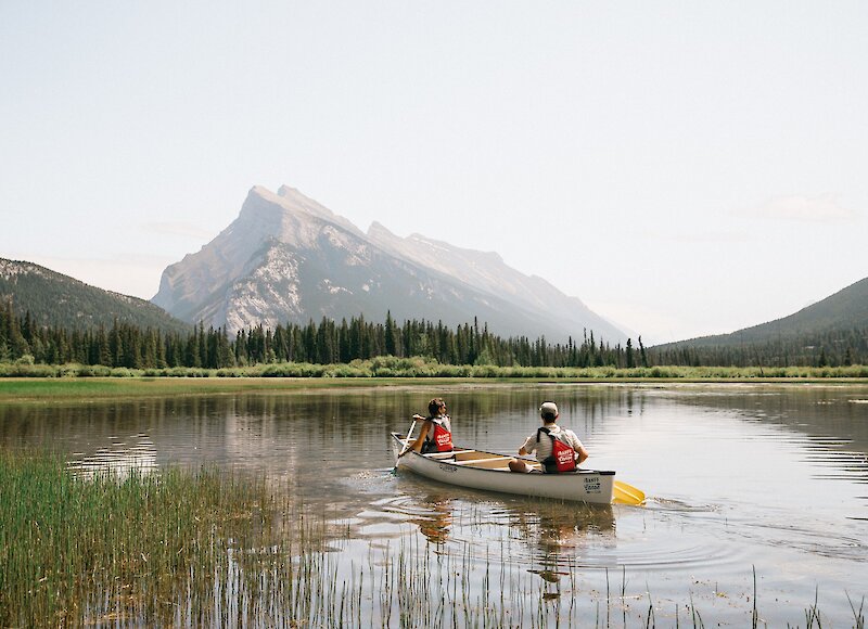 Canoeing on the beautiful Vermilian Lakes in Banff