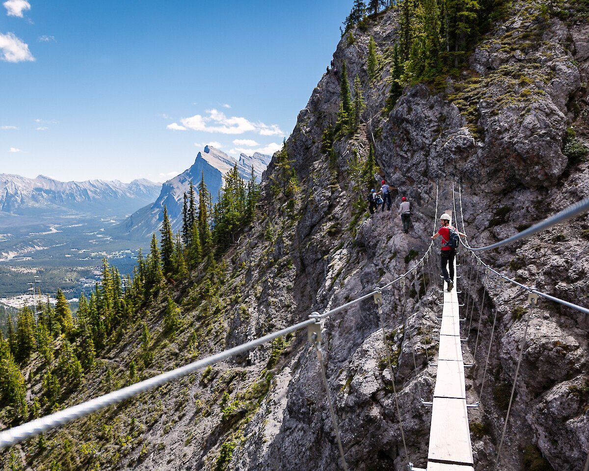 The Suspension bridge on the Via Ferrata Tour in Banff