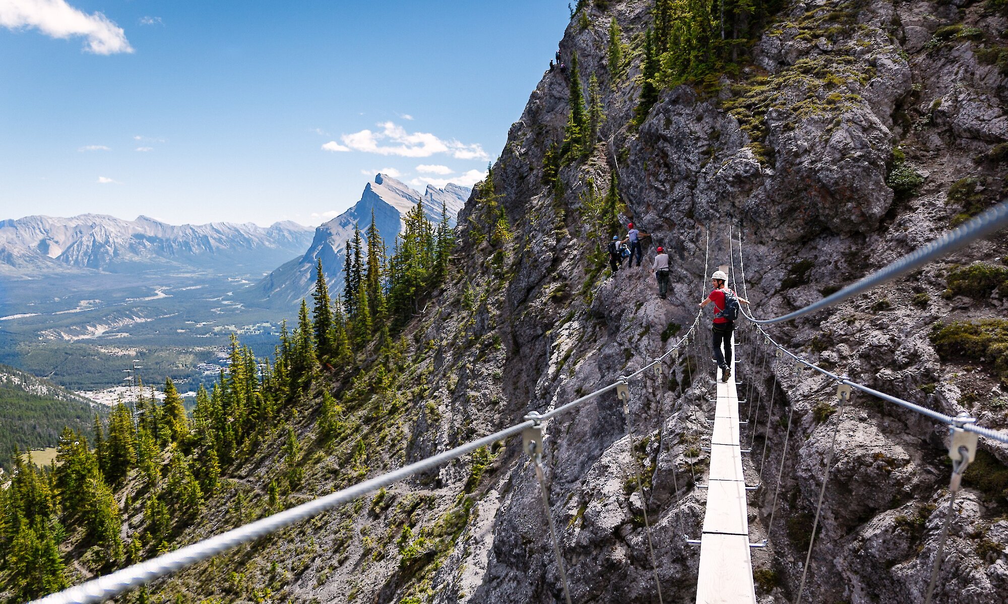 The Suspension bridge on the Via Ferrata Tour in Banff