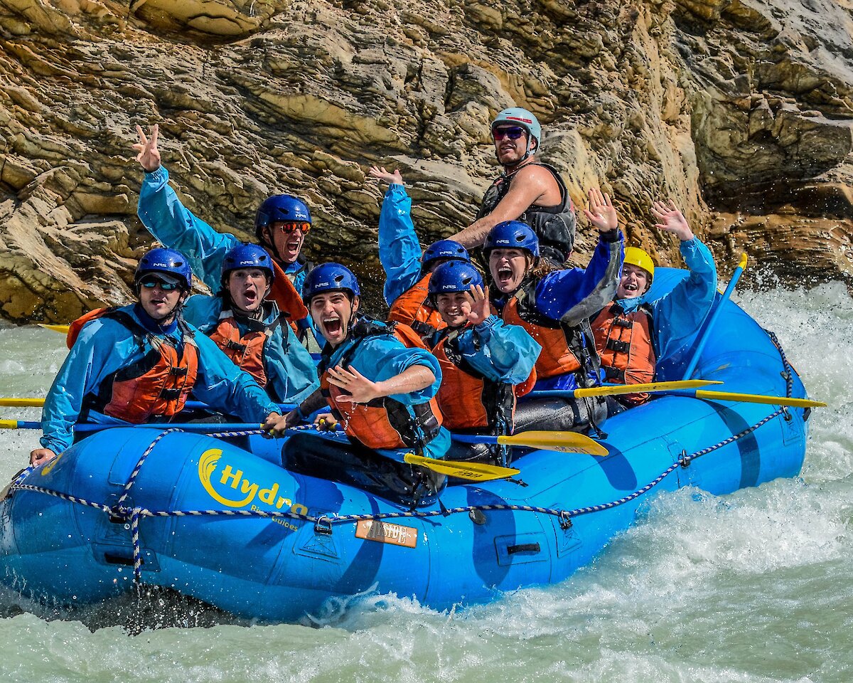 Rafters getting soaked on the Kicking Horse River trip
