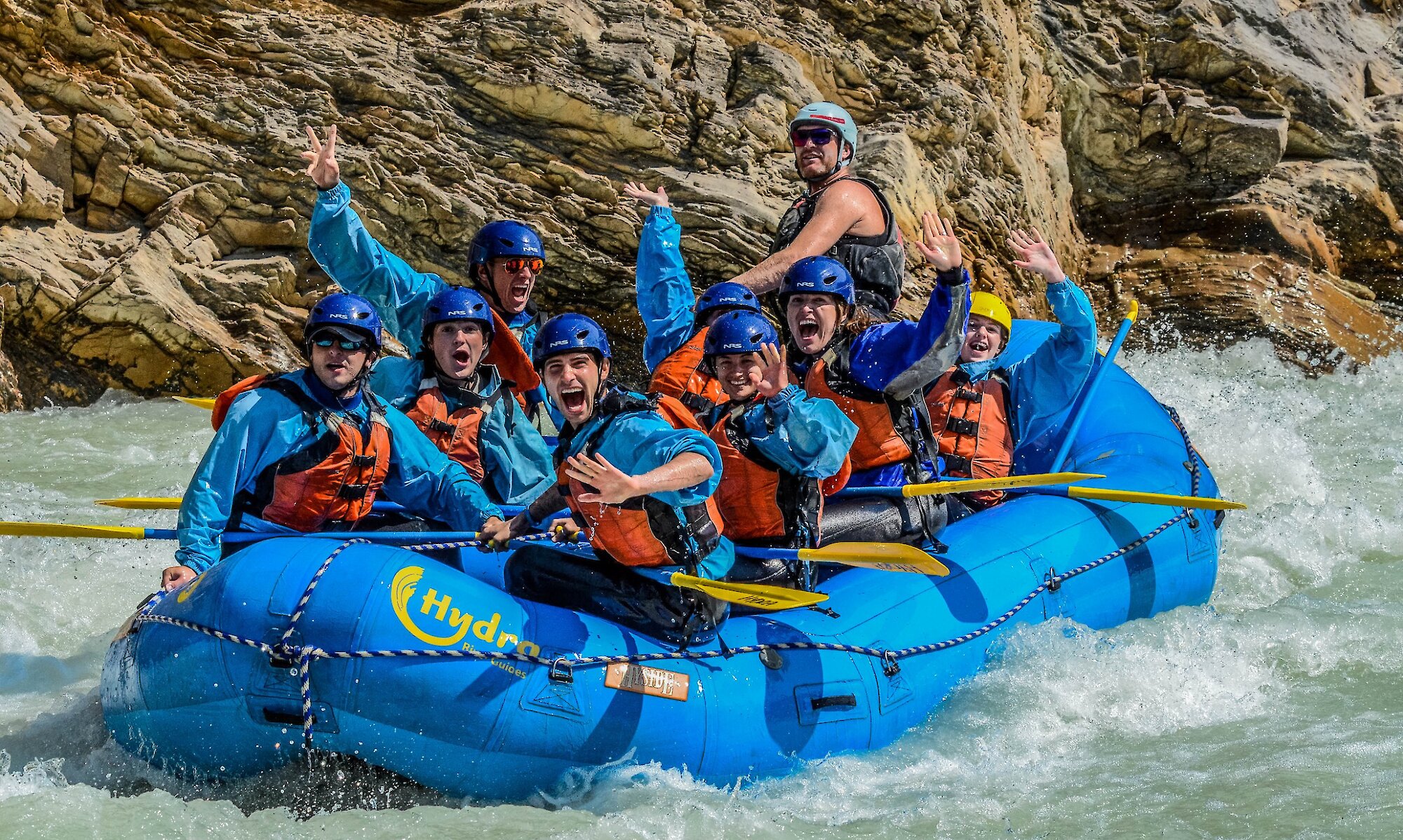 Rafters getting soaked on the Kicking Horse River trip