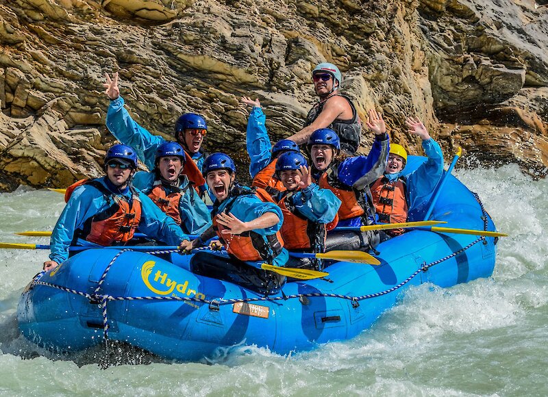 Rafters getting soaked on the Kicking Horse River trip