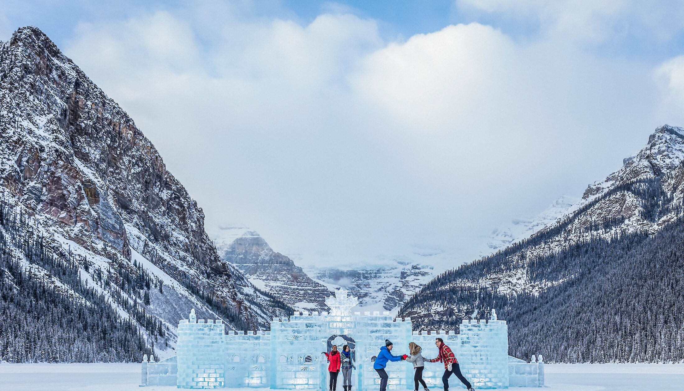 Skating around the Ice Castle in the middle of frozen Lake Louise