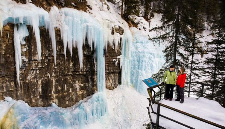 Famous ice falls at Johnston Canyon