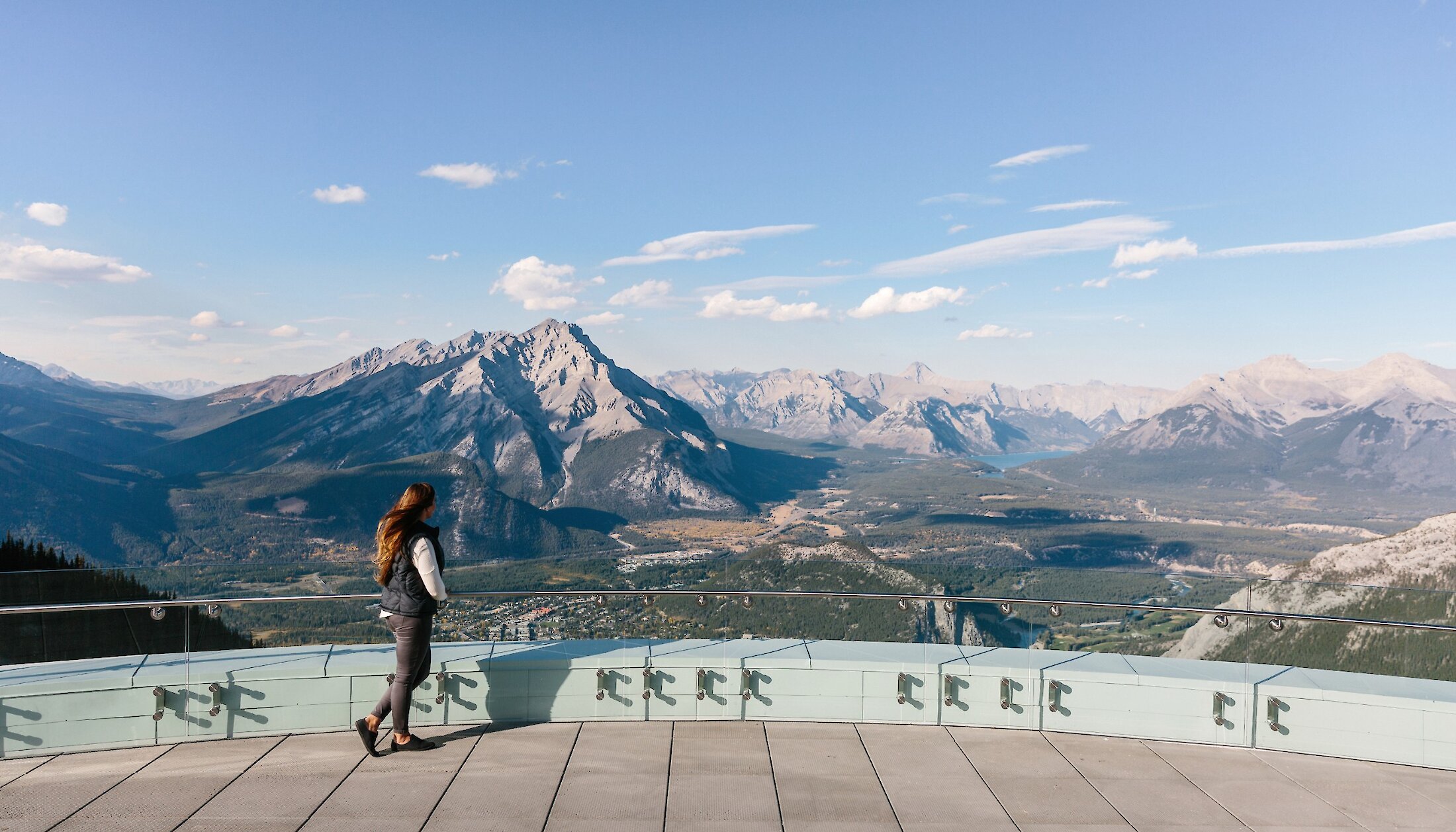 Lady admiring the views from the top of the Banff Gondola in summer