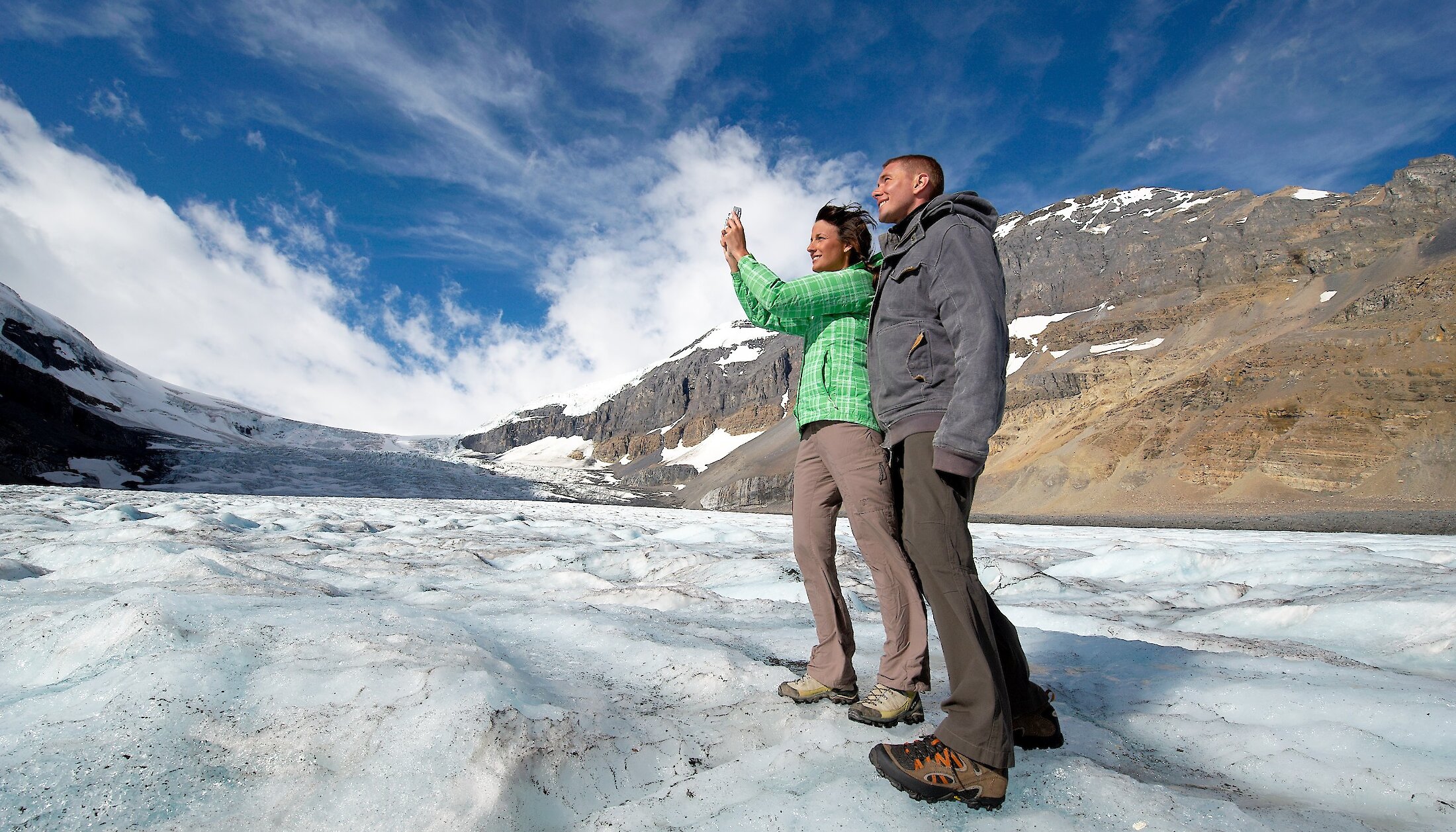 Taking pictures from the glacier at Columbia Icefield