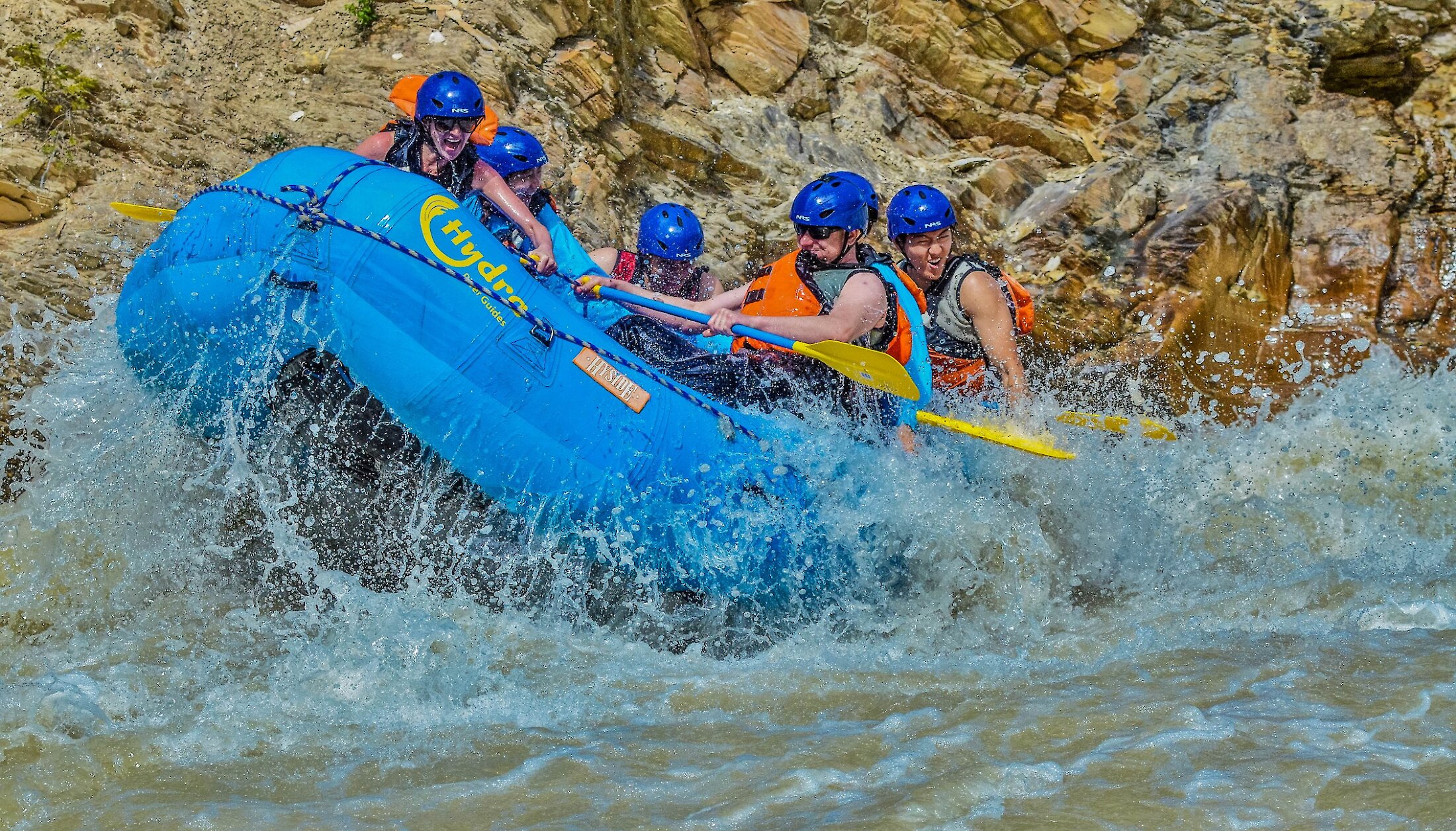 Getting soaked on a raft trip on the Kicking Horse River