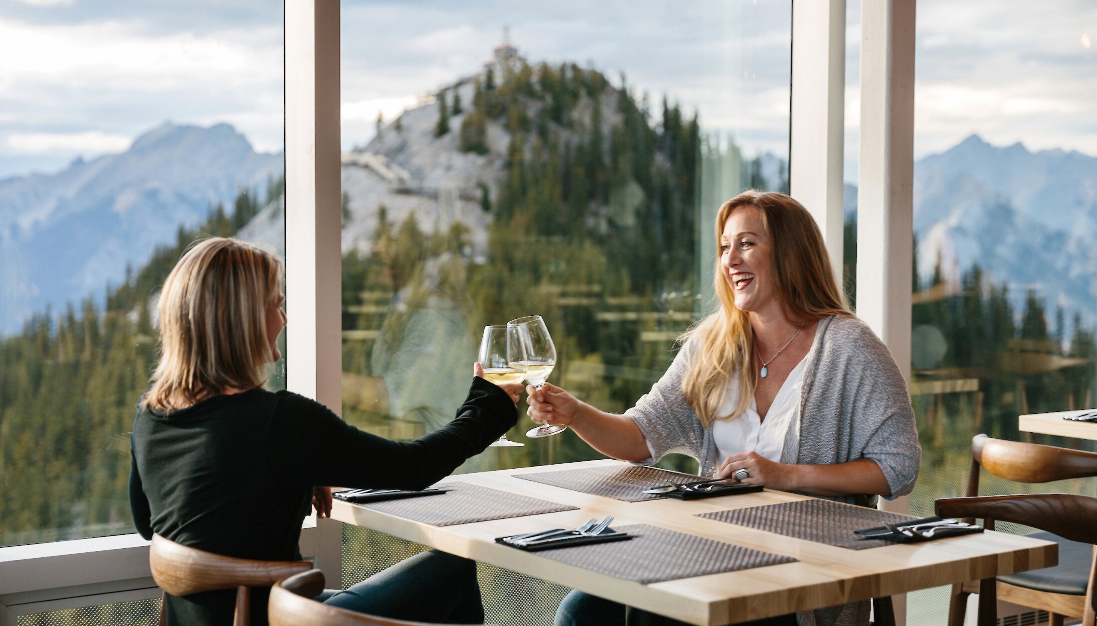 Enjoying a drink at Sky Bistro at the top of the Banff Gondola