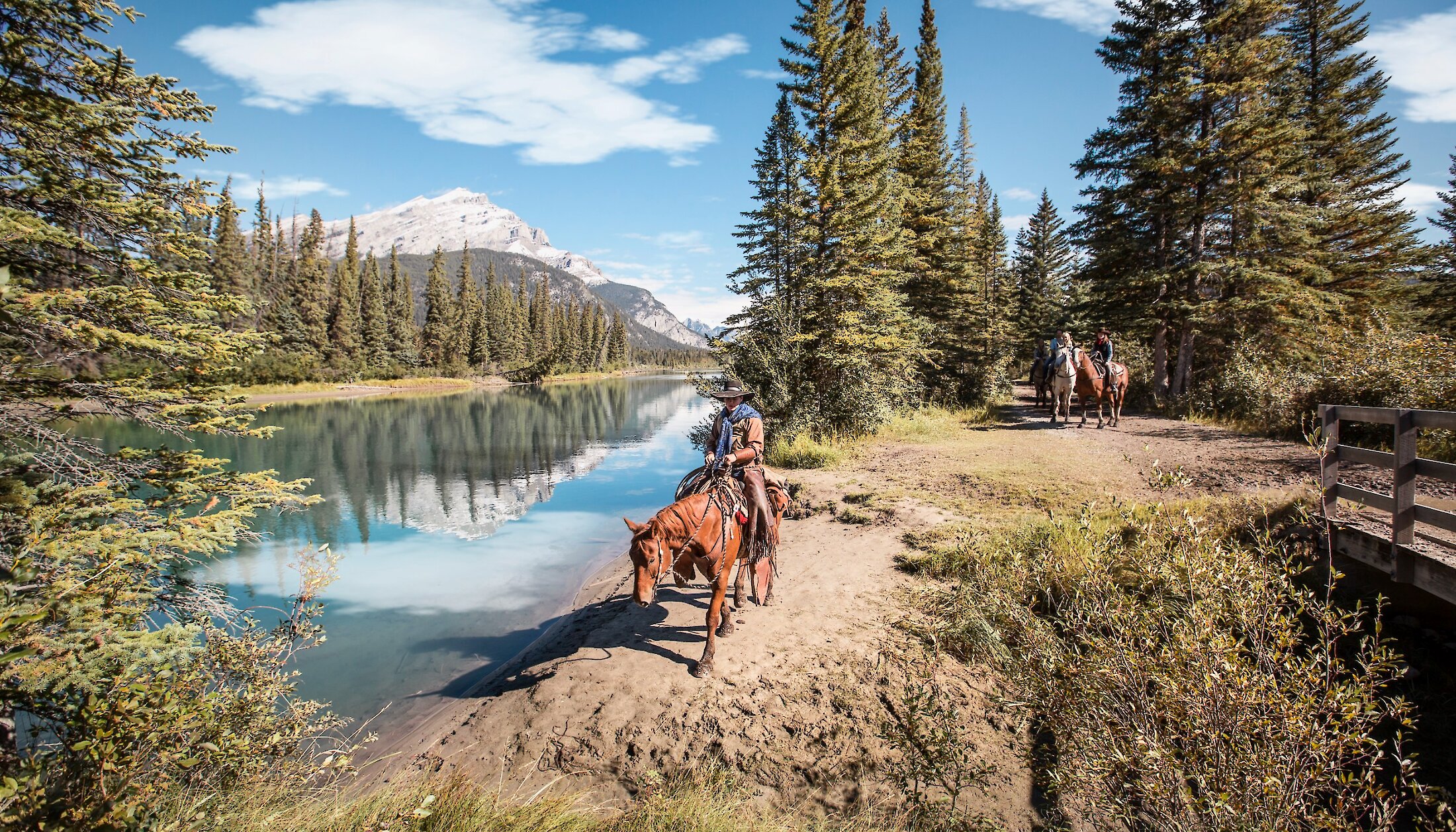 Horseback trail ride along the Bow River in Banff