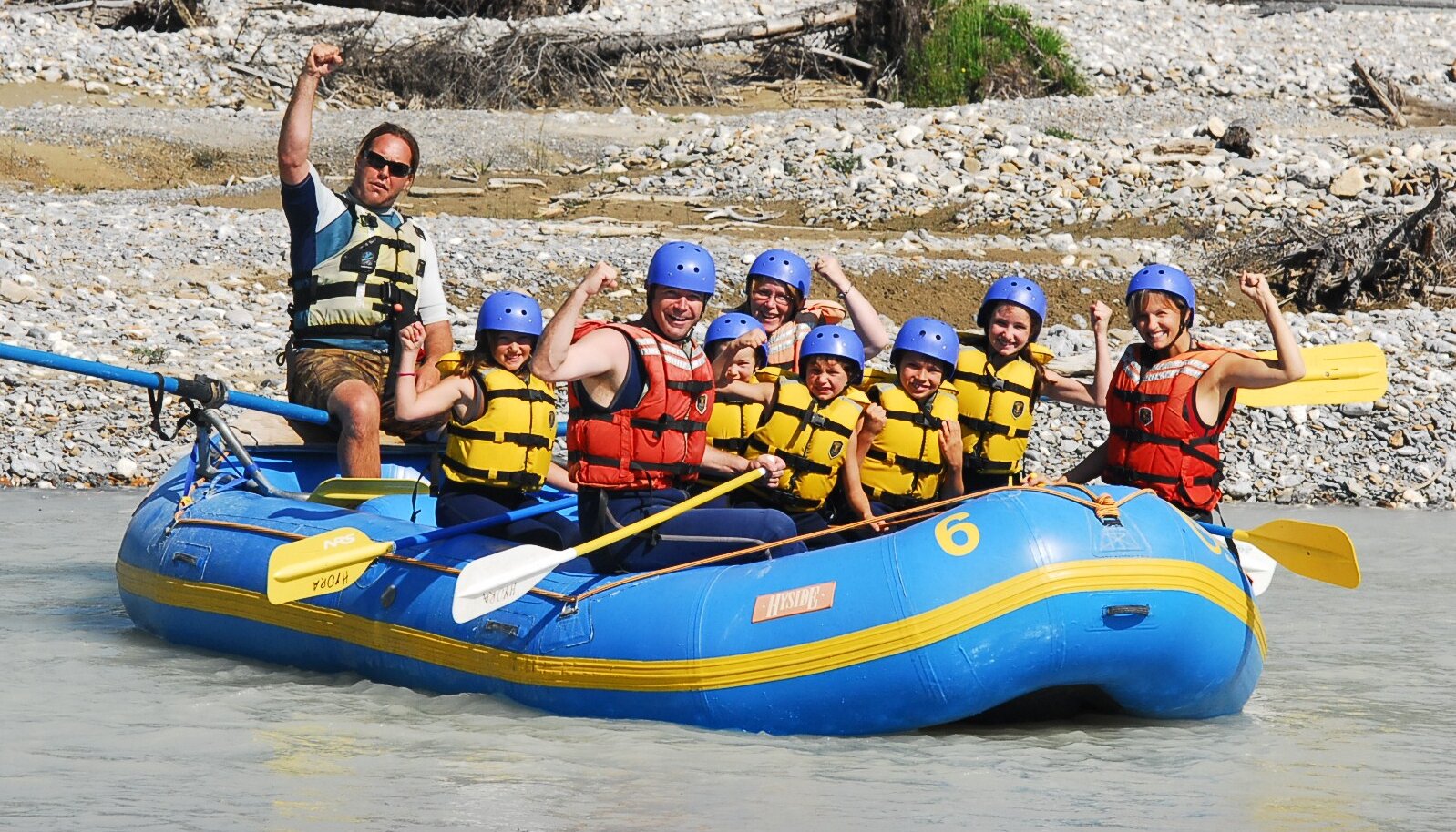 Kids getting pumped to raft on the Kicking Horse River