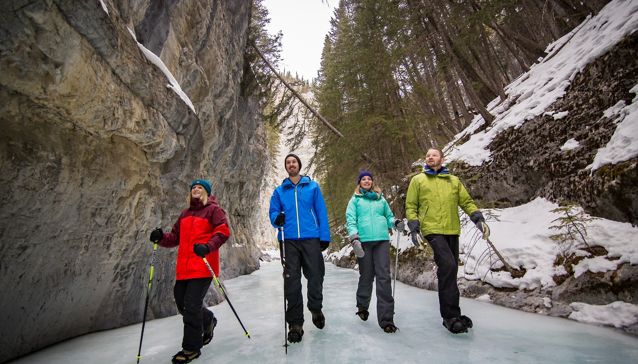 Group enjoying an ice walk in Grotto Canyon