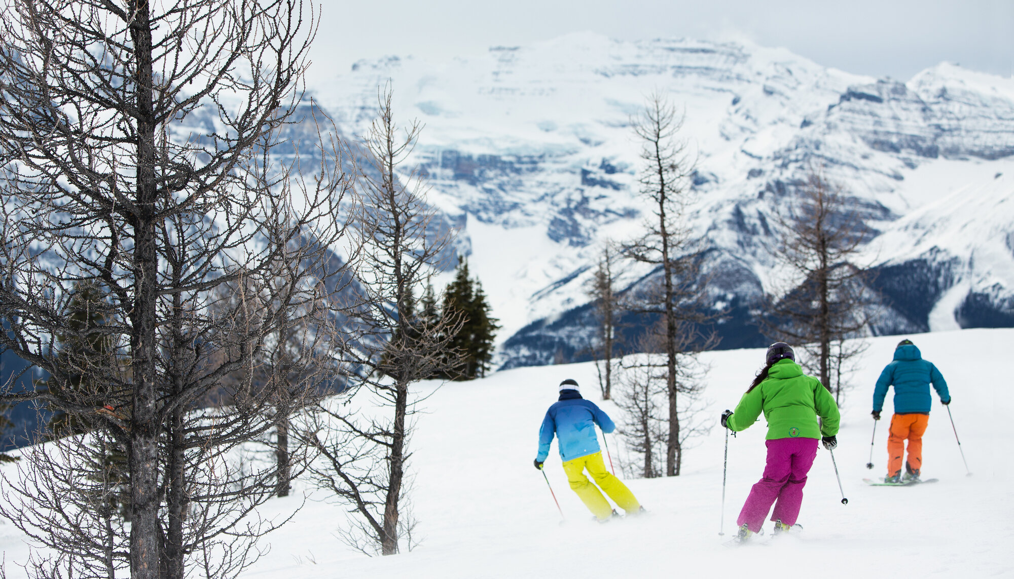 Skiers at Sunshine Village Ski Resort