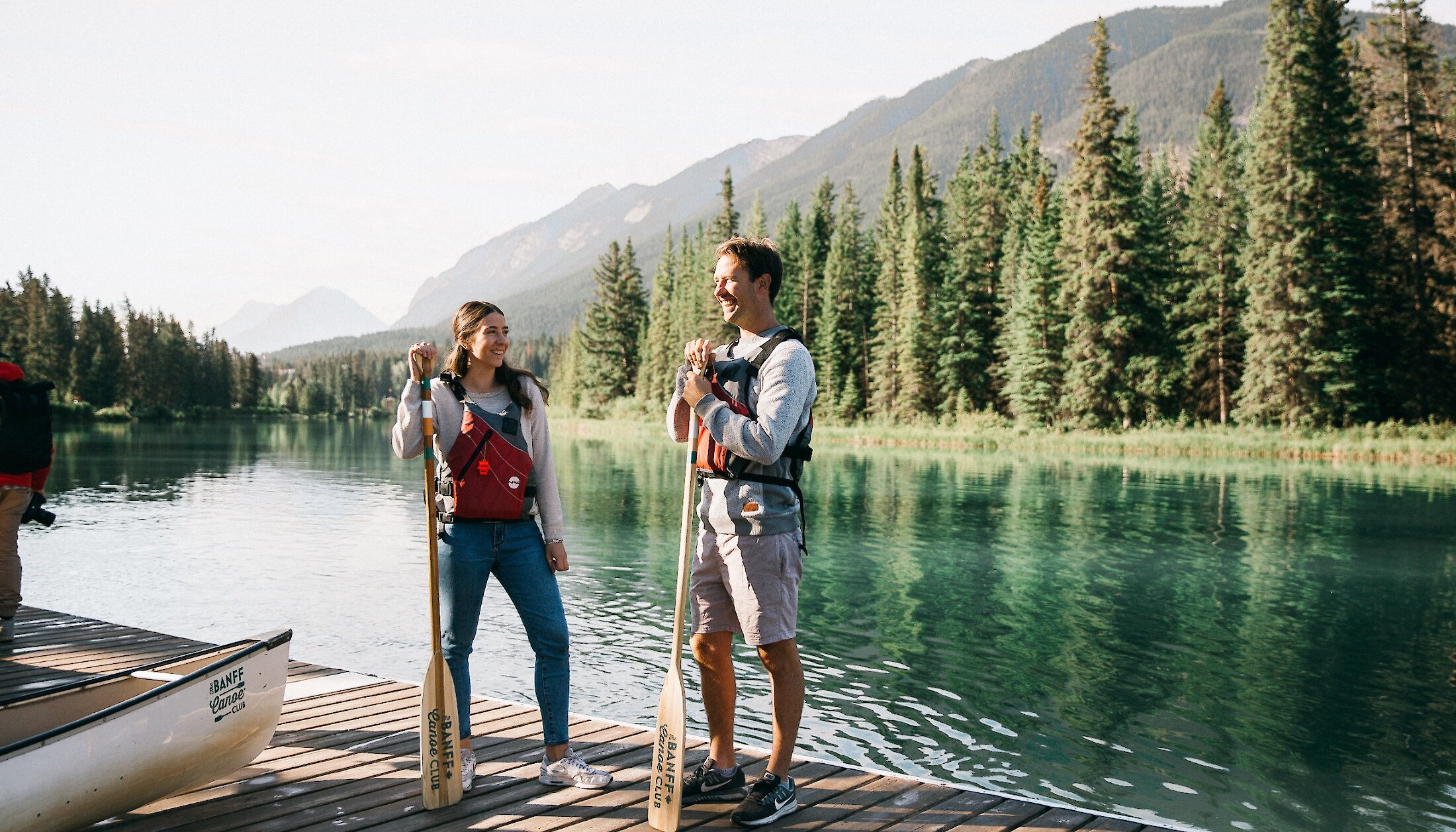 Getting ready to paddle the Bow River in a canoe