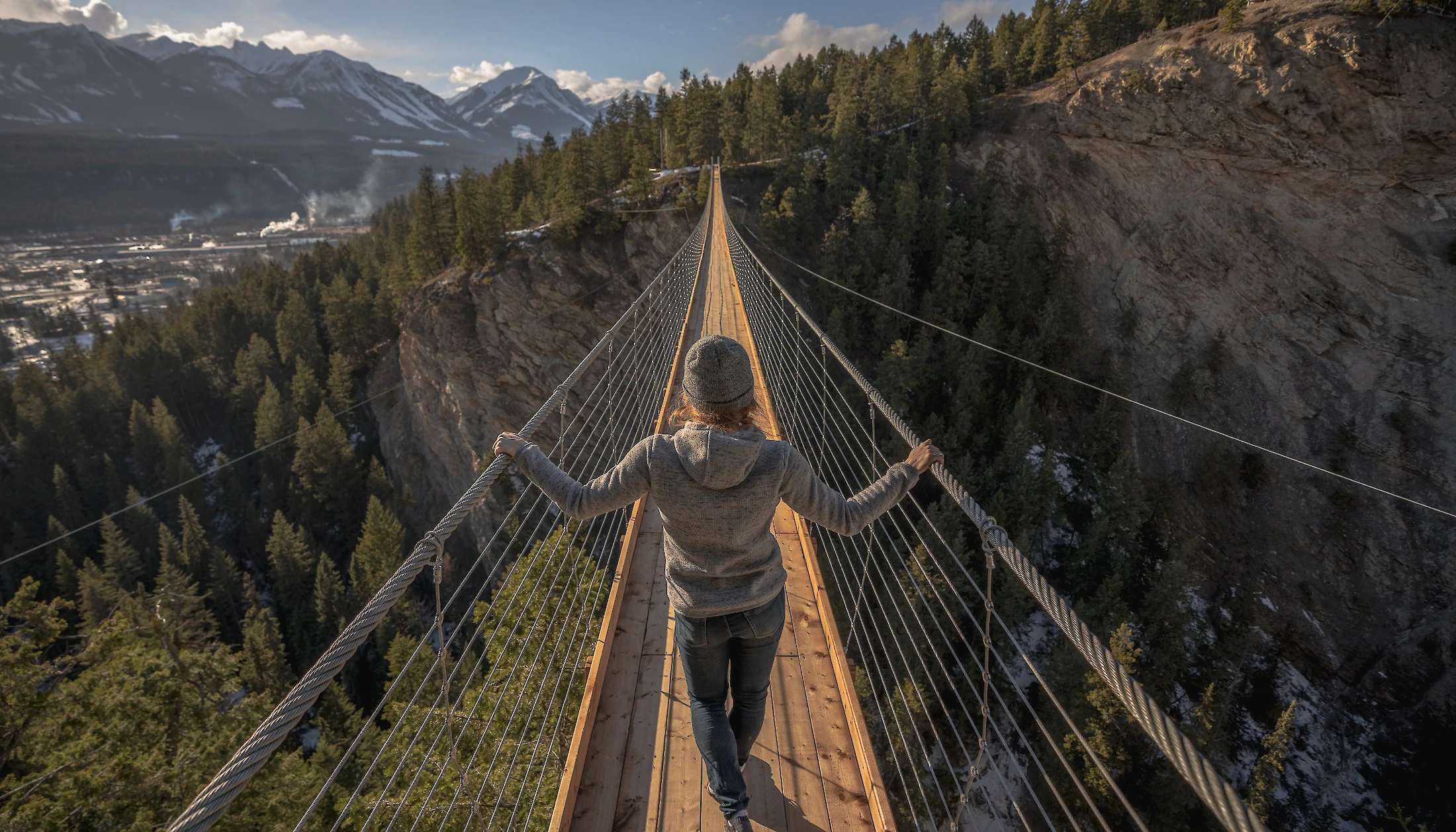 Walking across the Golden Skybridge in Golden