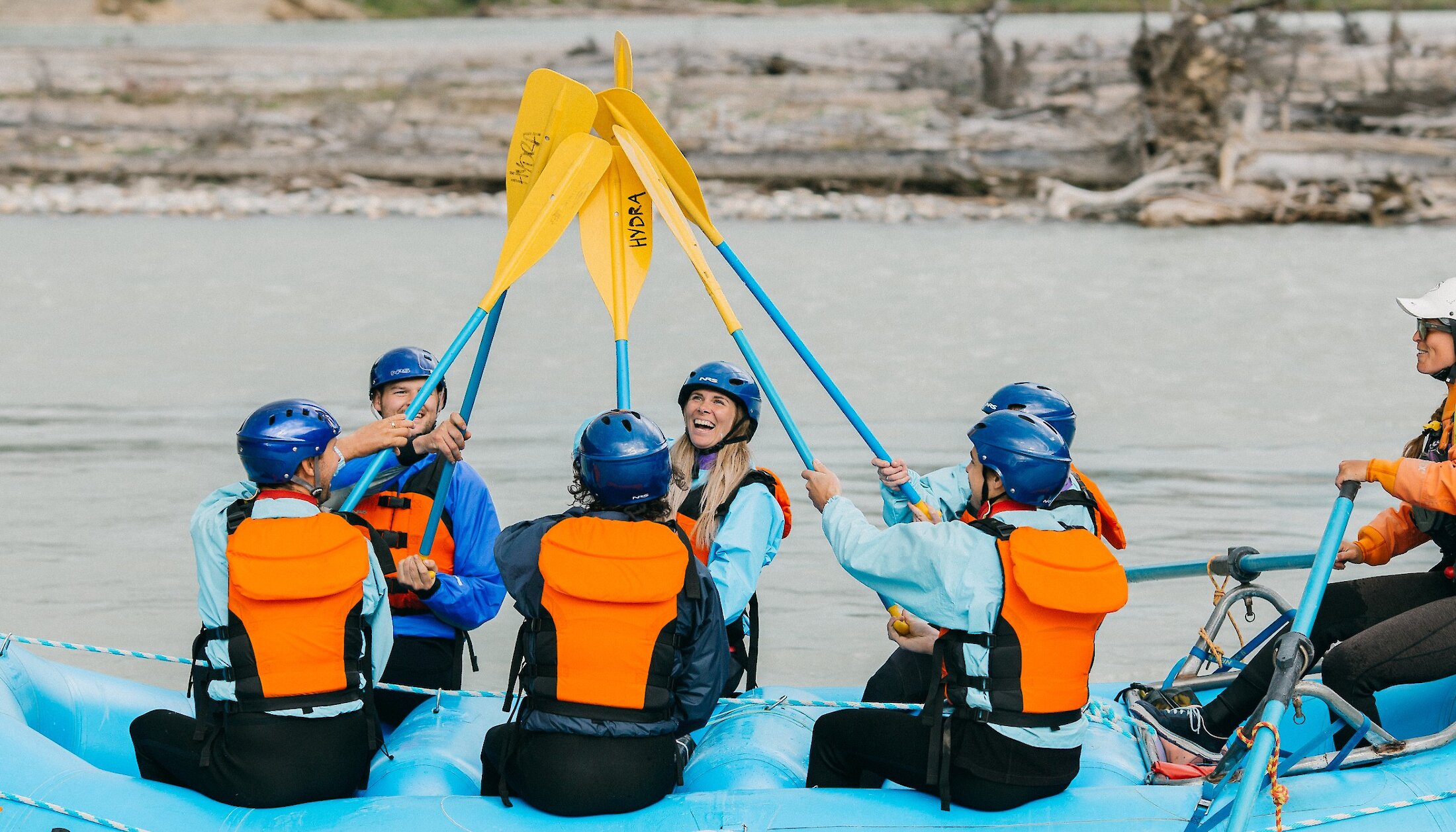 Rafters getting ready to get wet on a raft trip