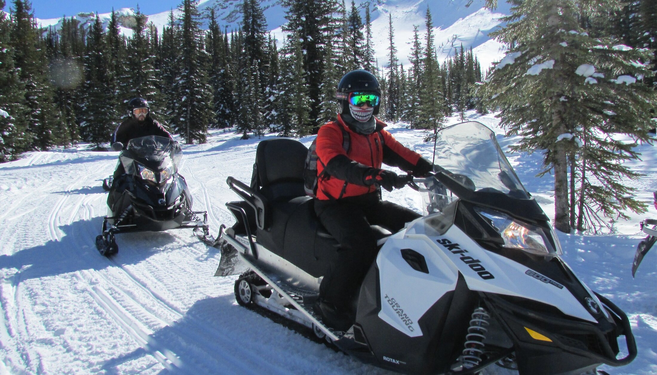 Fun on the trails on a snowmobile in Golden