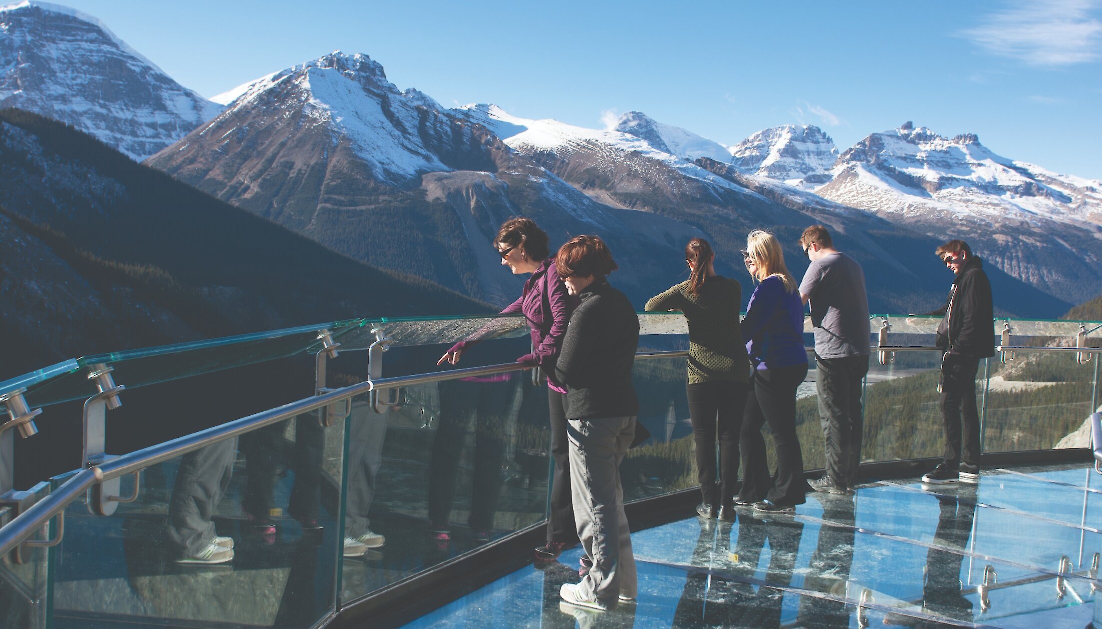 Group admiring the views from the Skywalk at Columbia Icefield