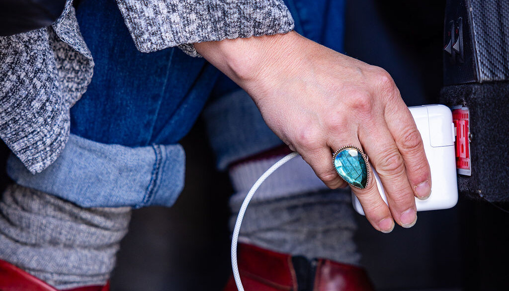 Plugs are available on the airport shuttle to charge devices