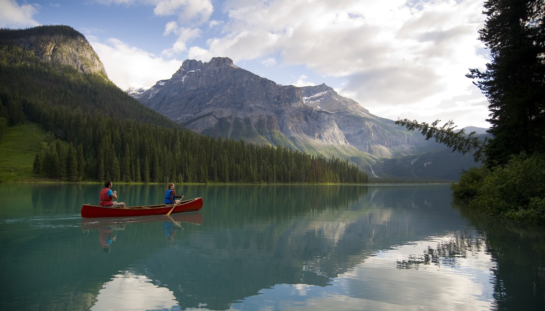 Canoeing on Emerald Lake in British Columbia