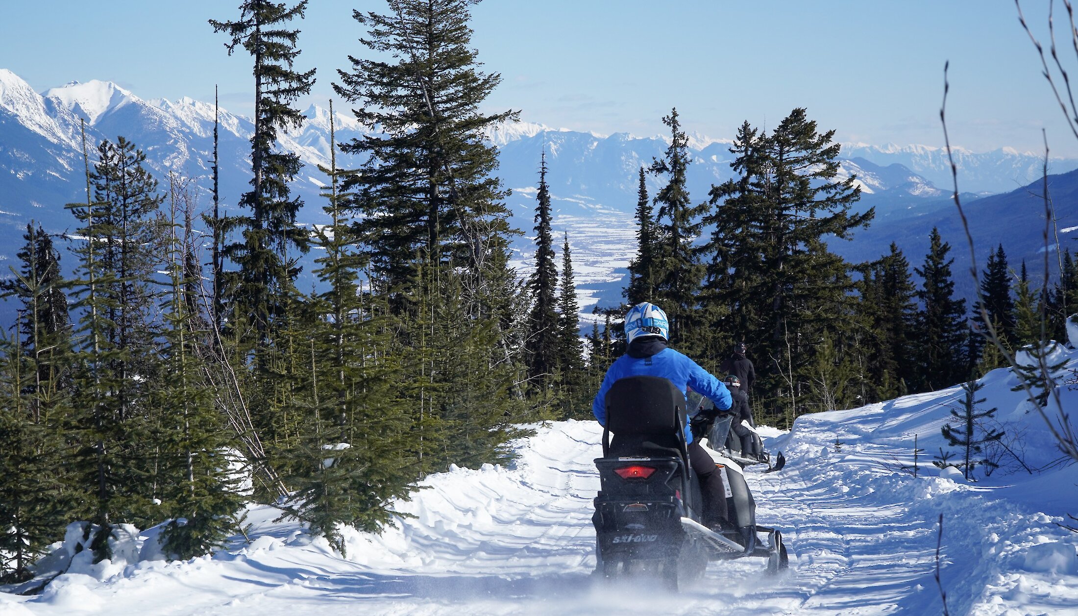Stunning scenery on the snowmobile trails in Kicking Horse near Golden