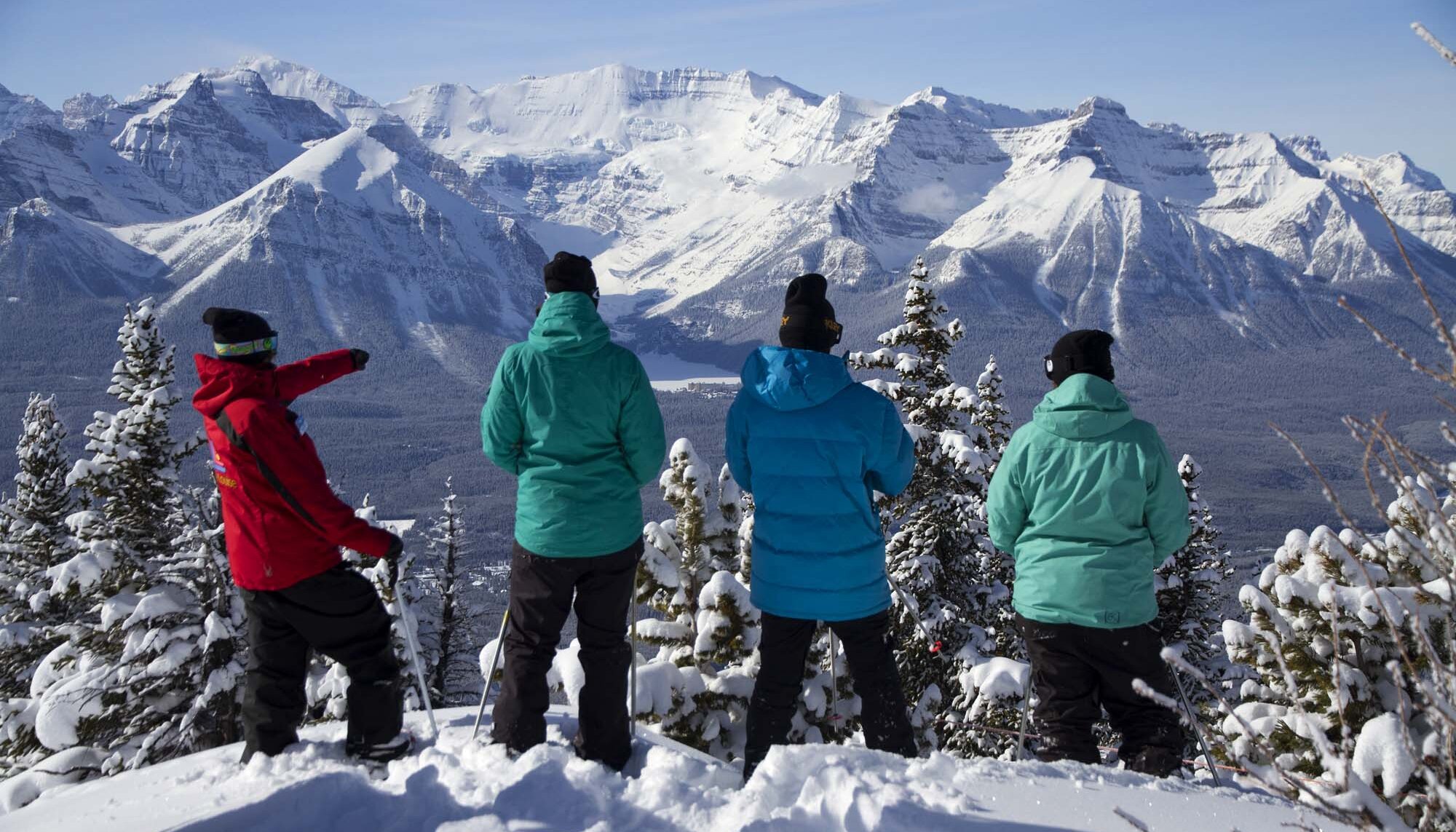 Checking out the views on a snowshoe tour at Lake Louise