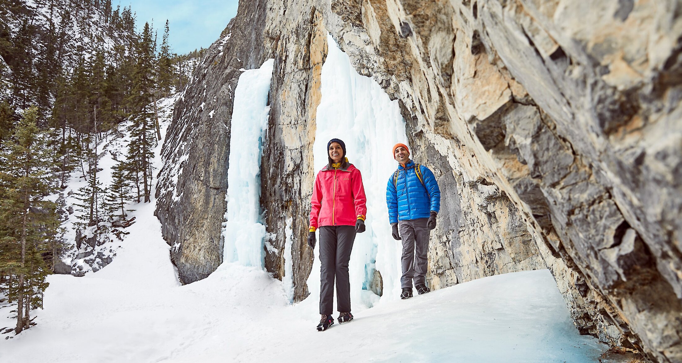 A couple enjoying Grotto Canyon Frozen Waterfalls