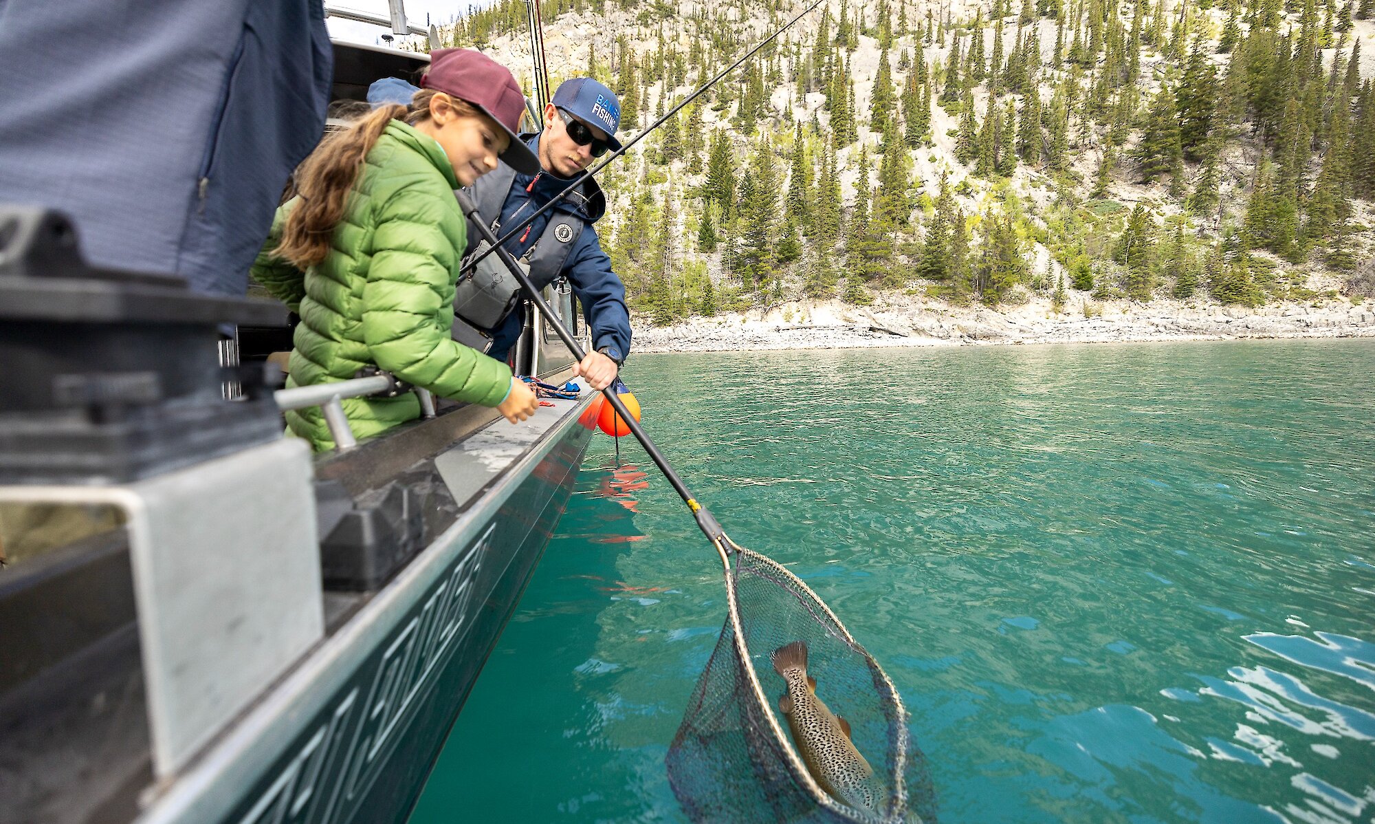 A lake trout being caught on lake minnewanka