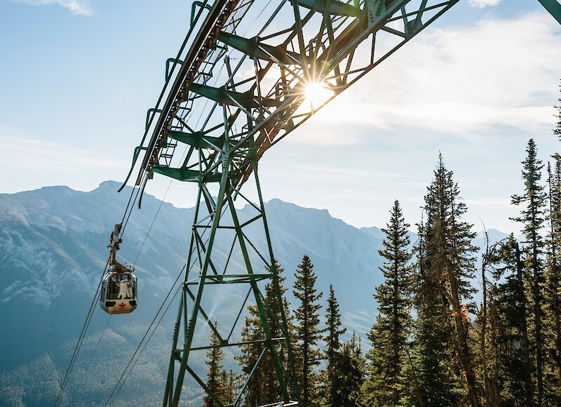 Banff Gondola cart with the view of Sulphur Mountain