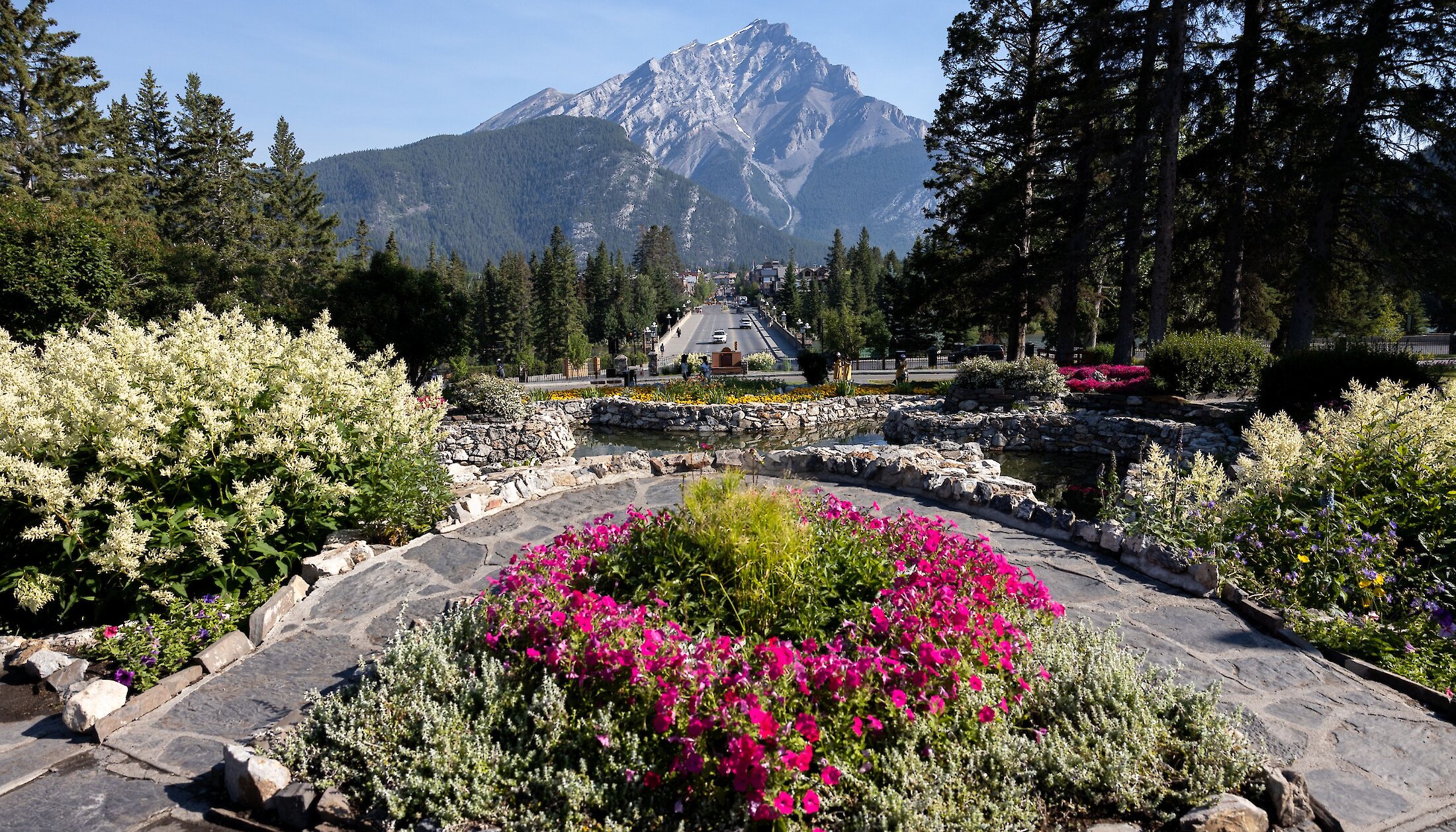 a view of Banff Avenue from Cascade Gardens
