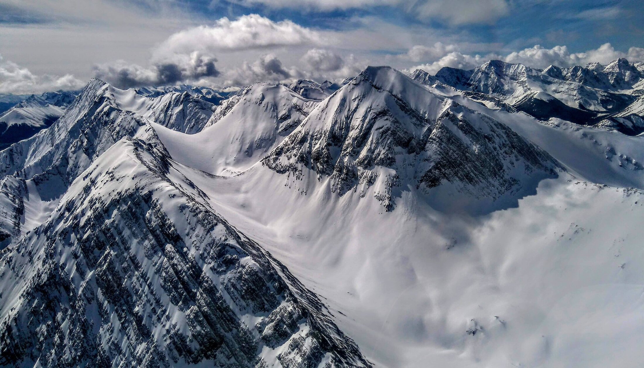 Views of mountains from a helicopter