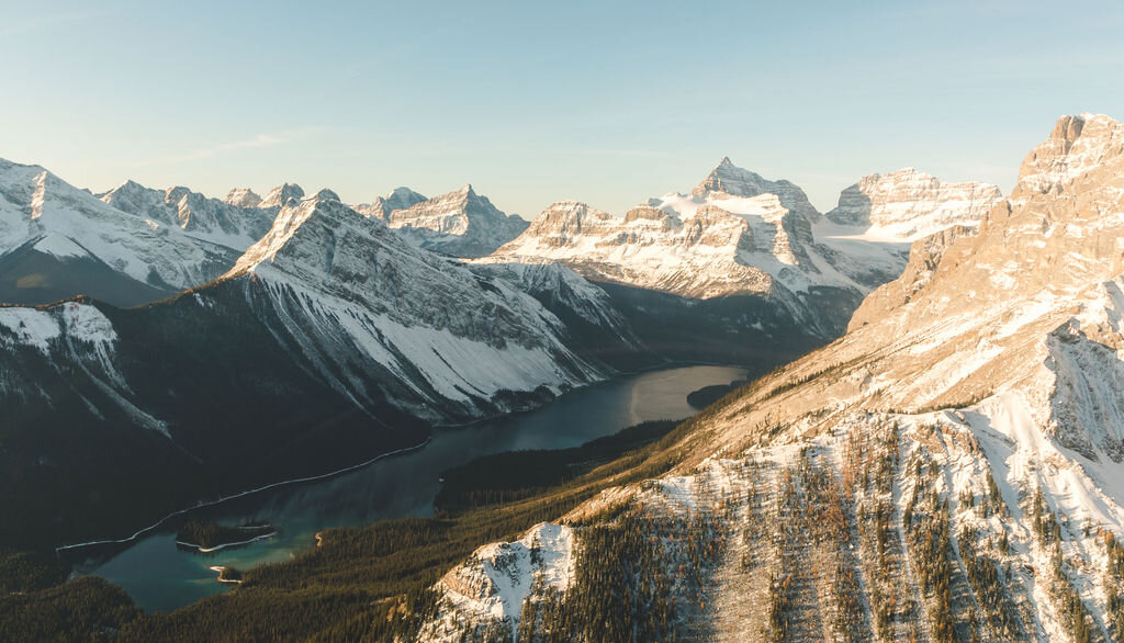 A view of spray lakes from the helicopter