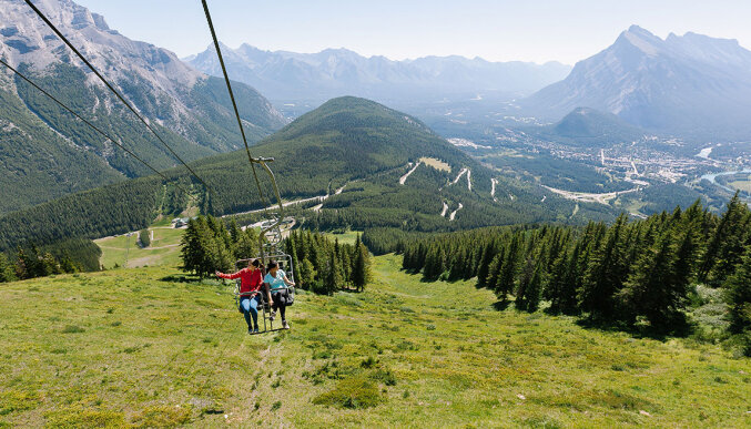 A view of the Banff Gondola car from Sulphur Mountain Trail