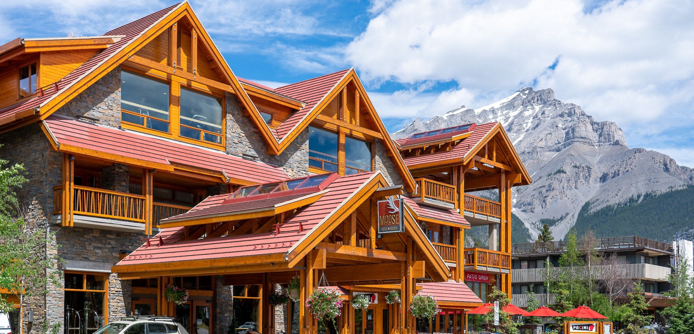 A view of the Moose Hotel & Suites from Banff Ave