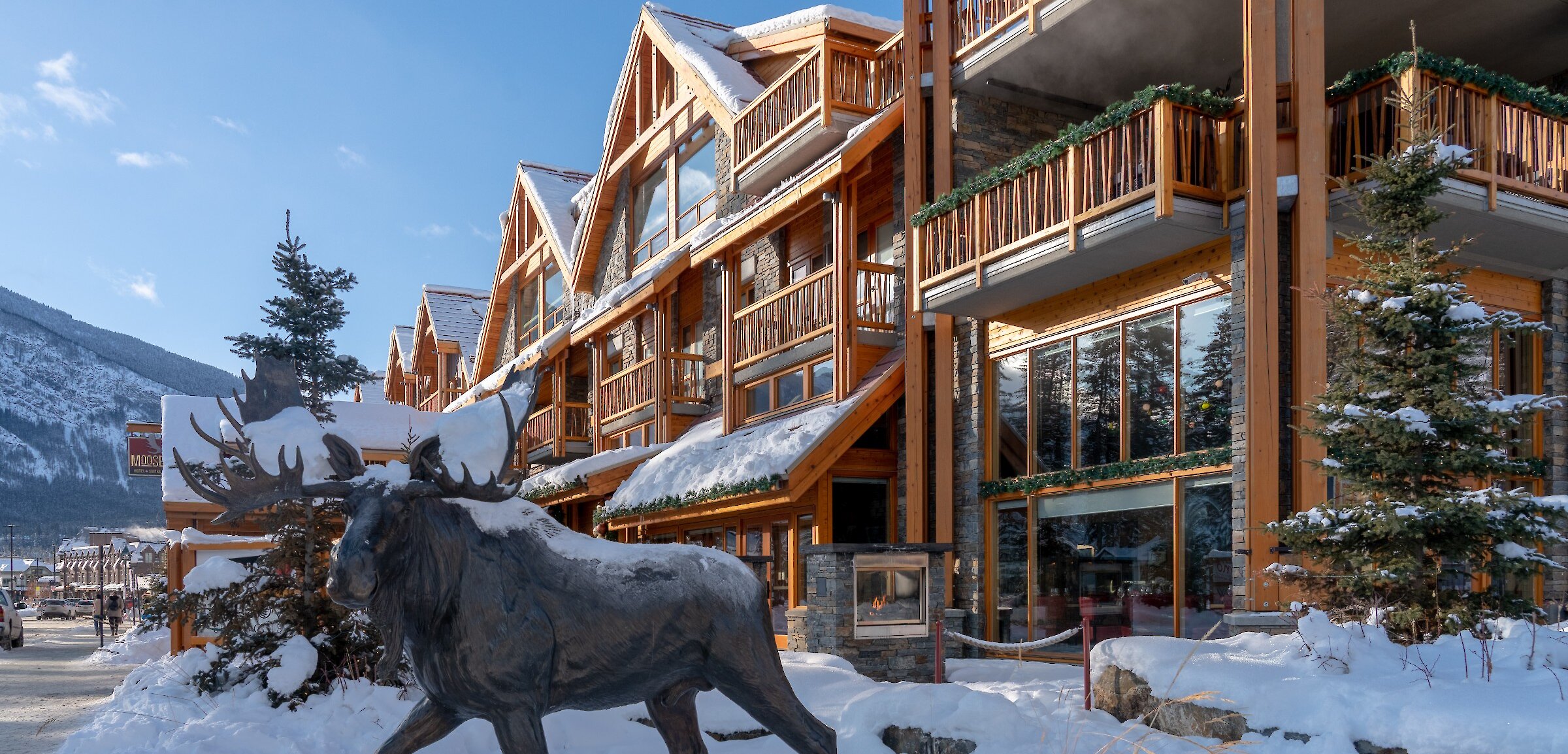 A view of the Moose Hotel & Suites from Banff Ave