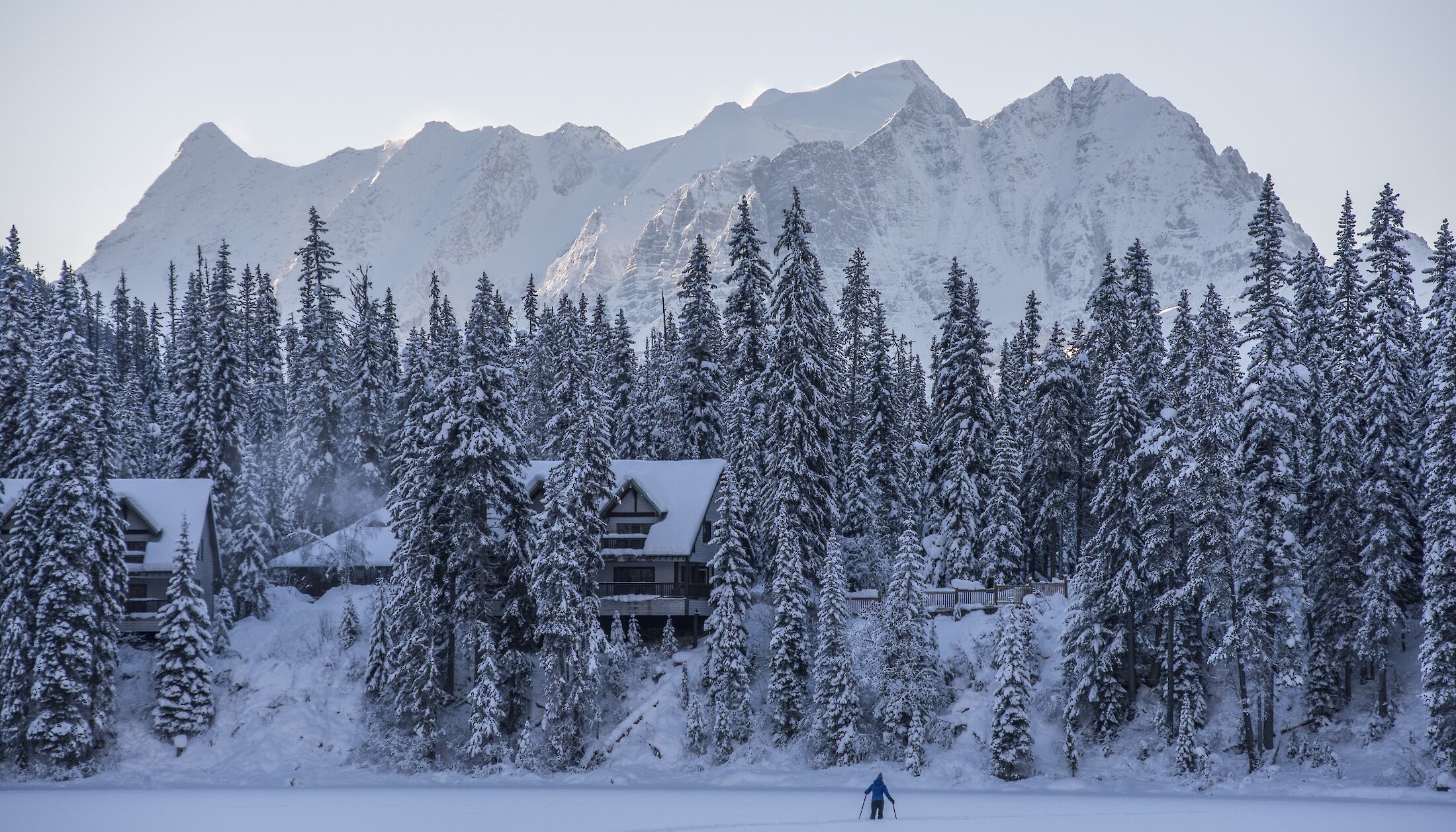 A view of frozen Emerald Lake Lodge