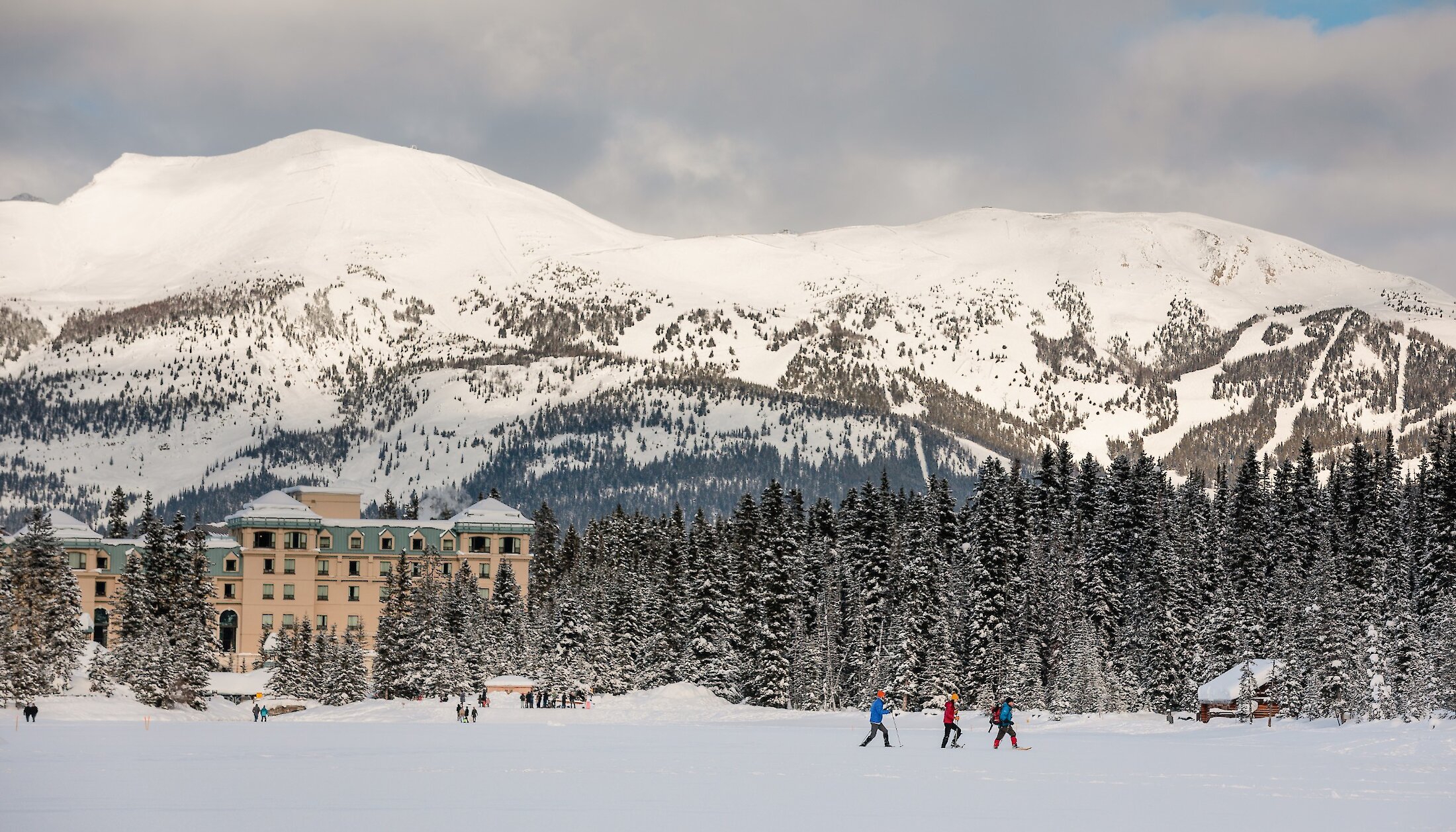 A view of the chateau lake louise from the frozen lake