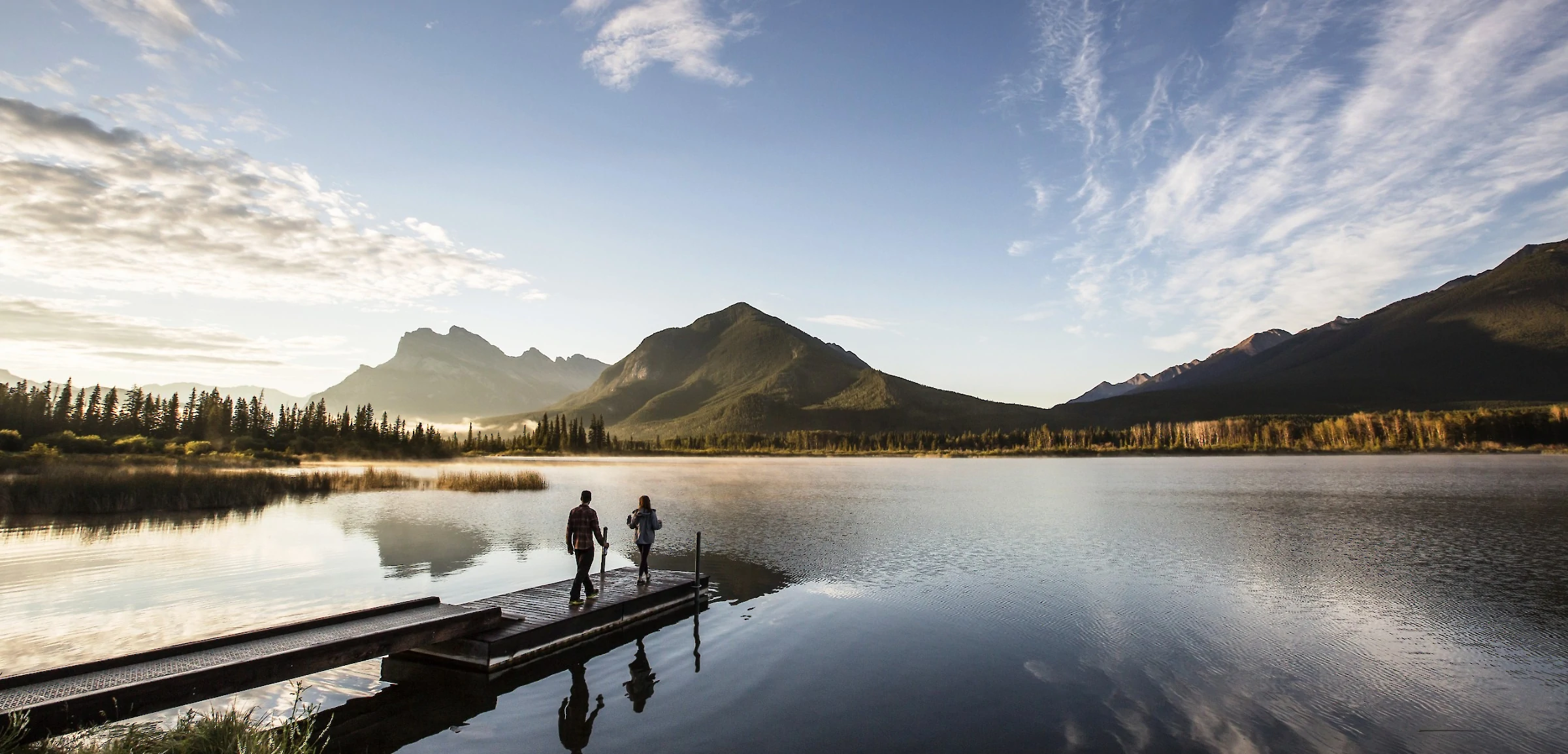 A view of Mount Rundle over Vermillion Lake in Banff National Park