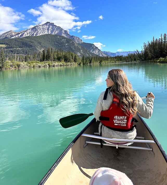 Canoeing up the beautiful Bow River in Banff