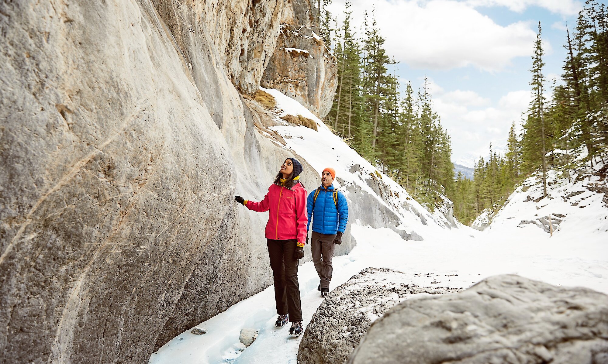 Walking on ice in Grotto Canyon