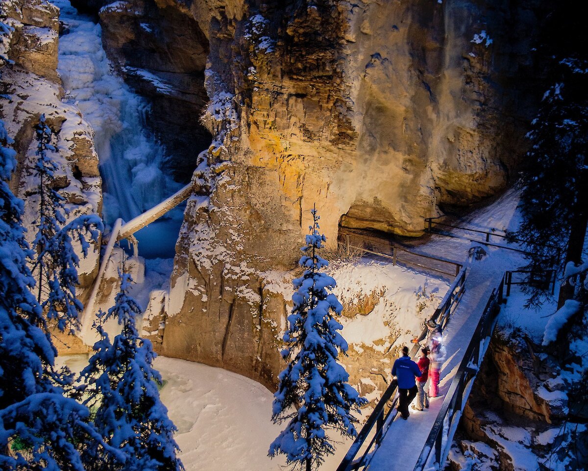 Johnston Canyon icewall after dark