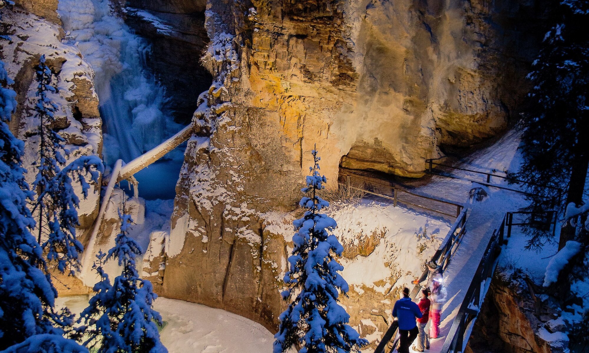 Johnston Canyon icewall after dark