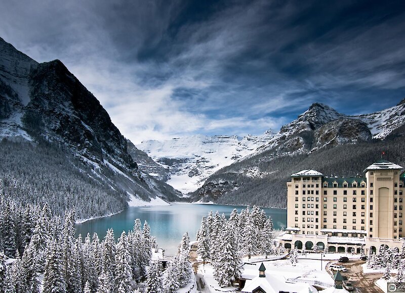 Lake Louise in winter with the Chateau Lake Louise
