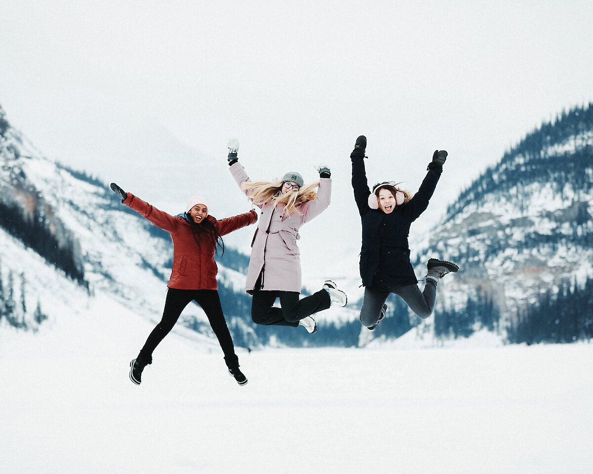 A group of friends on a frozen Lake Louise