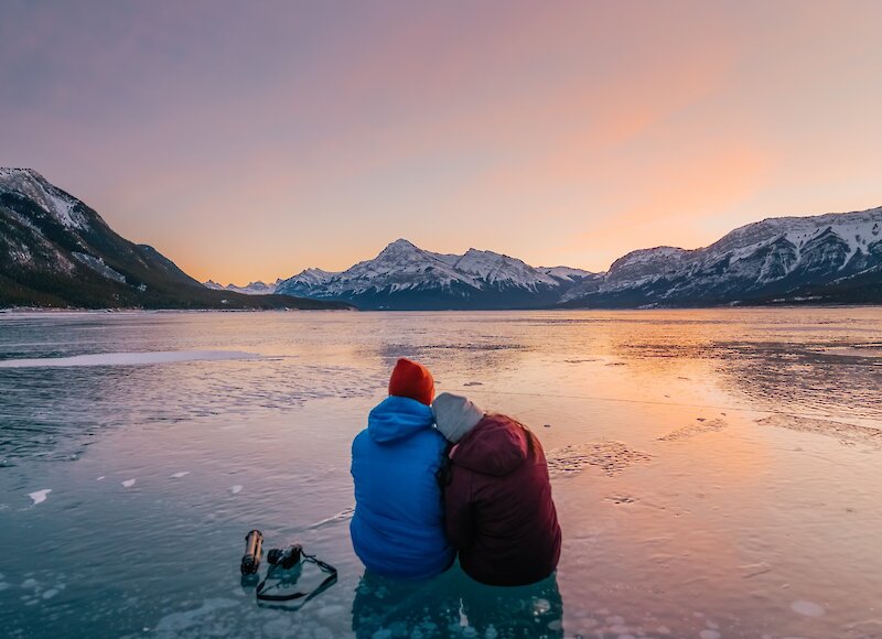 Enjoying the sunset at Abraham Lake