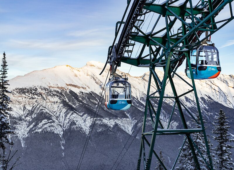 The Banff Gondola cars coming in and out of the loading station