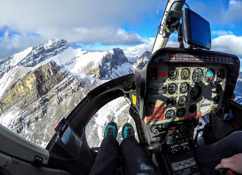 A view from the cockpit over the Canadian Rockies