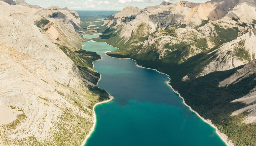 View of a lake from helicopter flight over Banff National Park