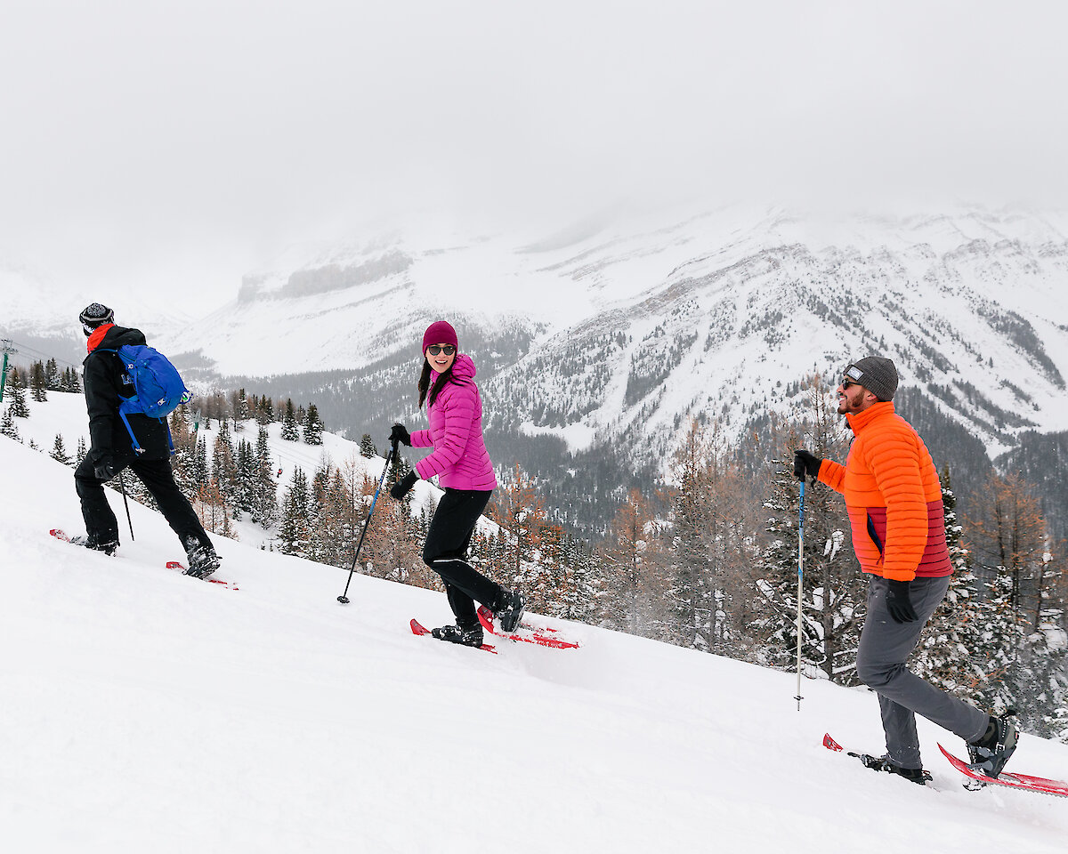 People snowshoeing at the Lake Louise Ski Resort