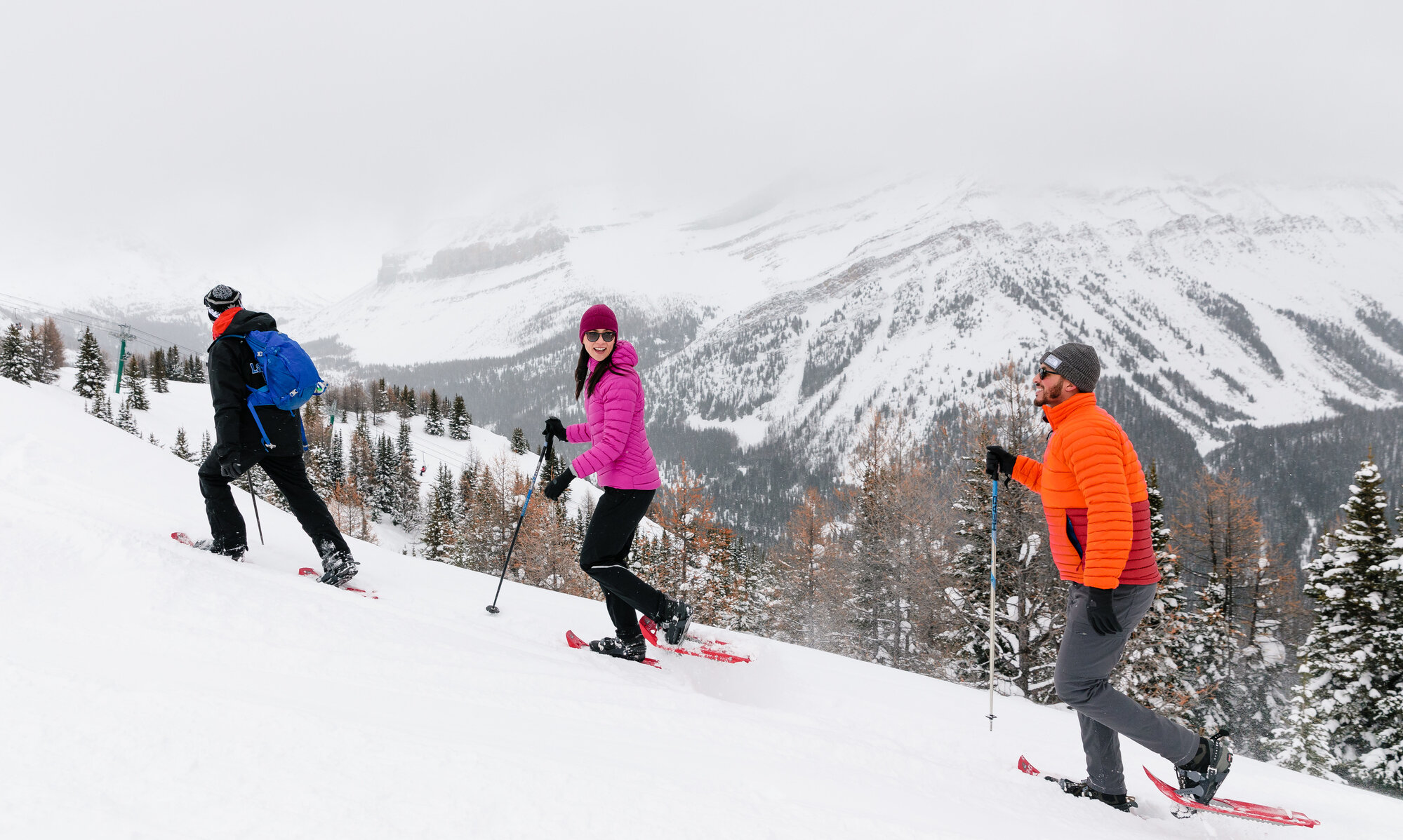 People snowshoeing at the Lake Louise Ski Resort