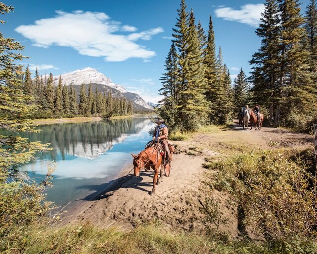 Horseback riding near the Bow River in Banff National Park